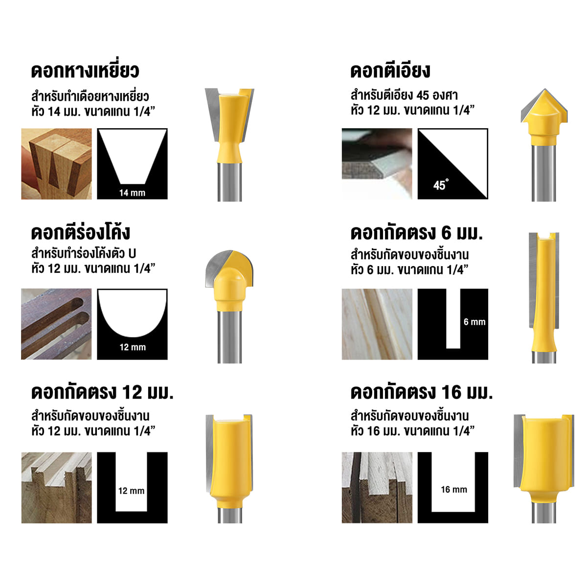 ชุดดอกเราท์เตอร์ DELTON รุ่น RB12-SET 1/4 นิ้ว 12 ชิ้น_5